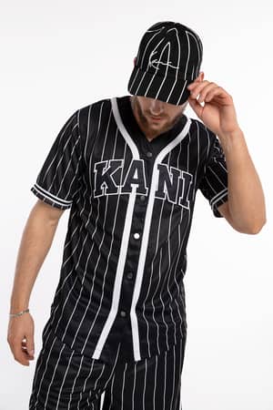 Spodenki Karl Kani KKK Varsity Striped Baseball Shirt sand/off white/
