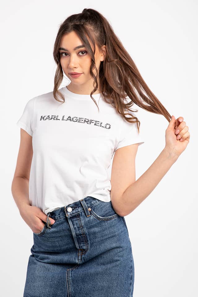 Koszulka Karl Lagerfeld ELONGATED ZEBRA LOGO T-SHIRT 221W1725-100